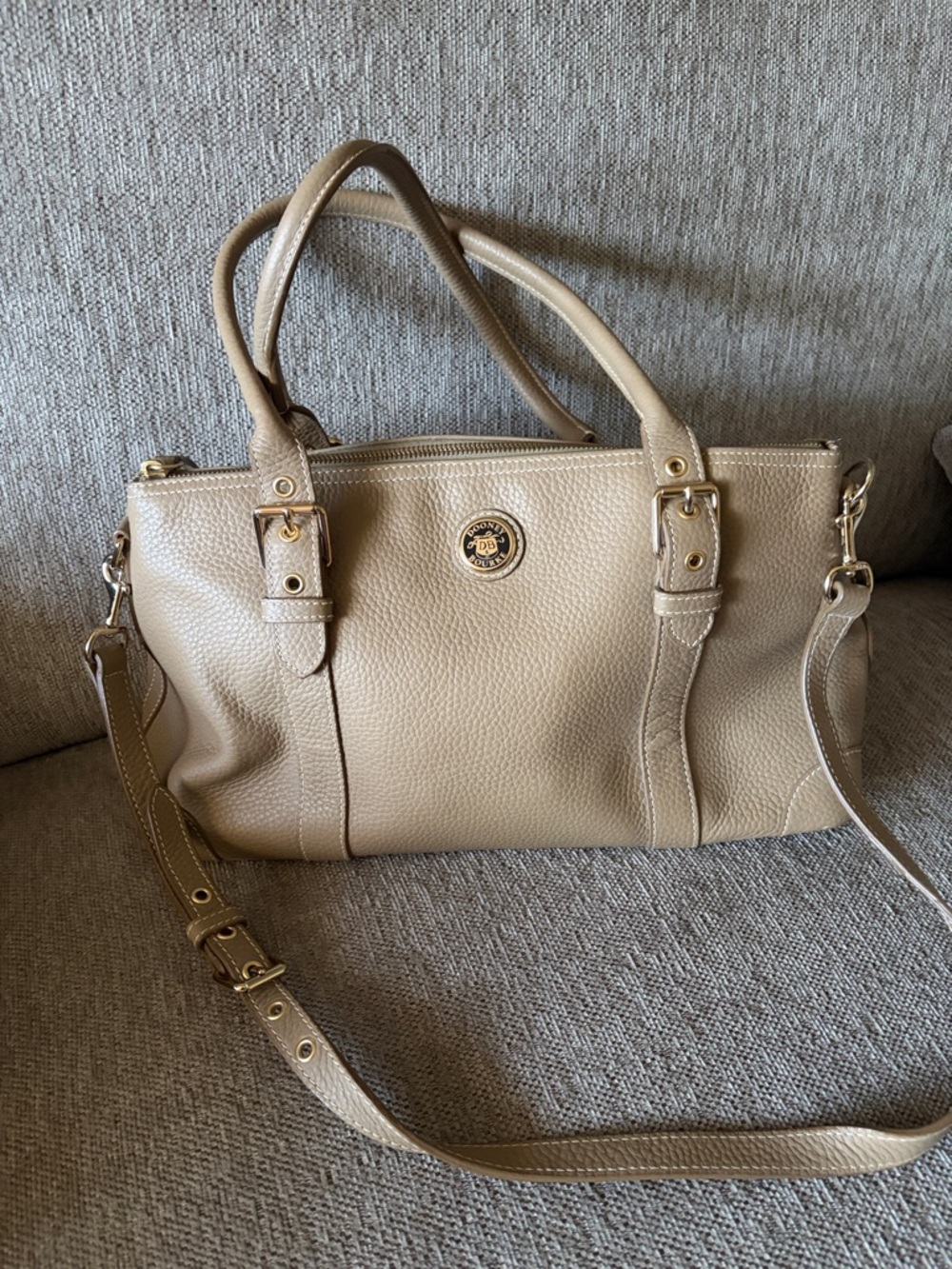 Dooney & Bourke Taupe Pebbled Leather Satchel with Gold Hardware